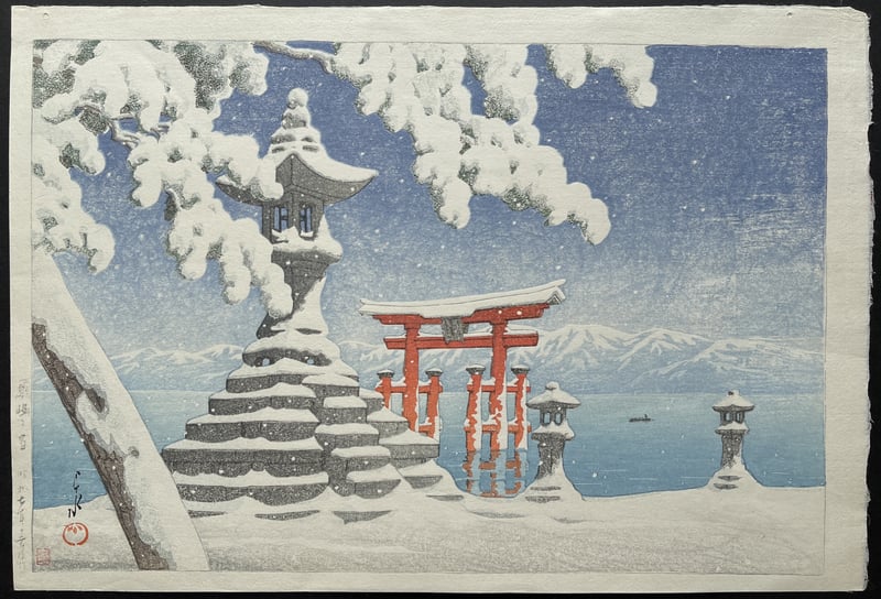 Snow at Itsukushima by Kawase Hasui