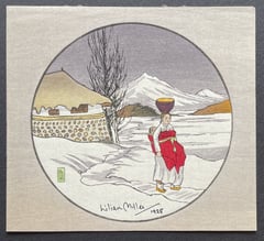 Korean Woman Walking in Snow