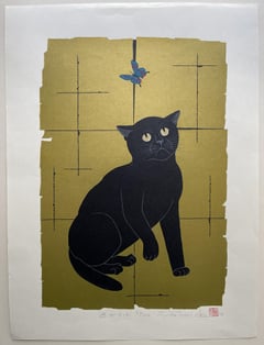 Cat And Butterflies 2 - Black Cat
