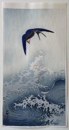 Barn Swallows in Flight above Water with Large Waves
