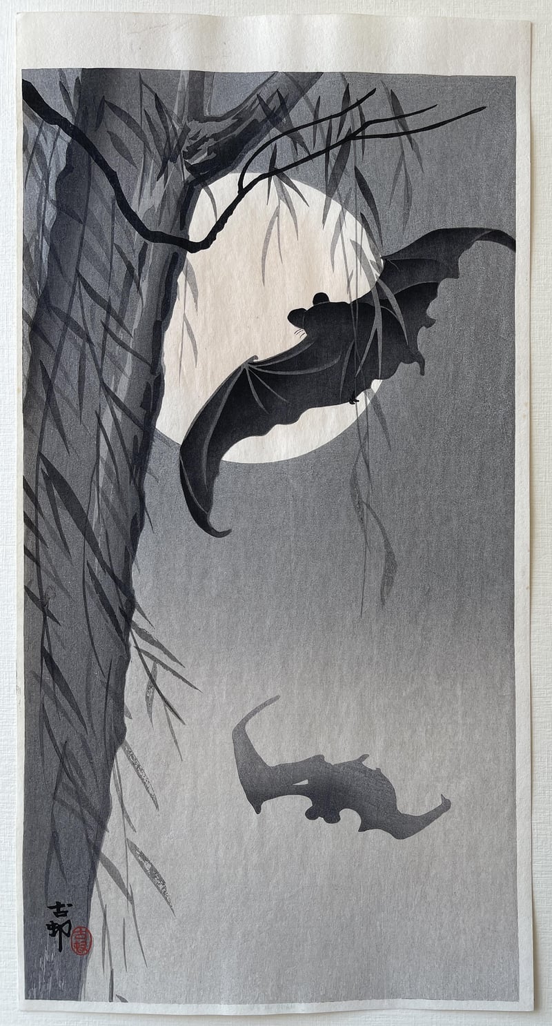 Bats against Full Moon by Ohara Koson