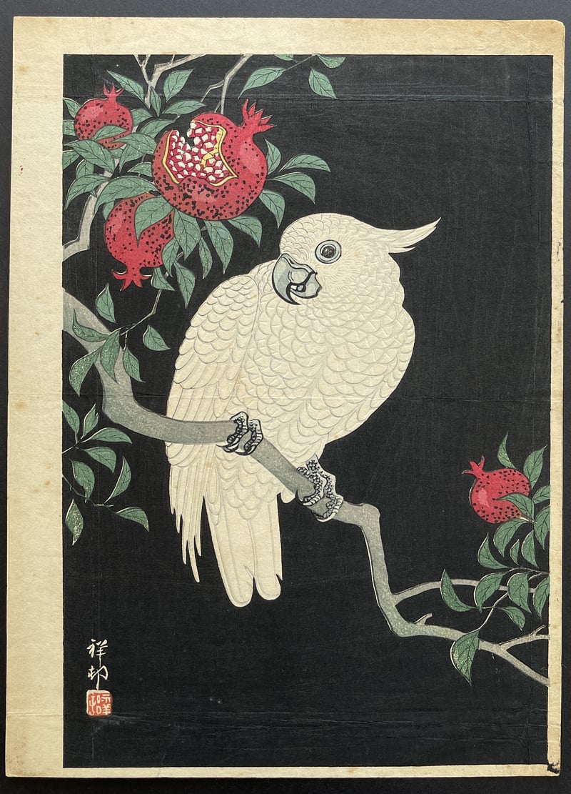 Cockatoo and Pomegranate by Ohara Koson