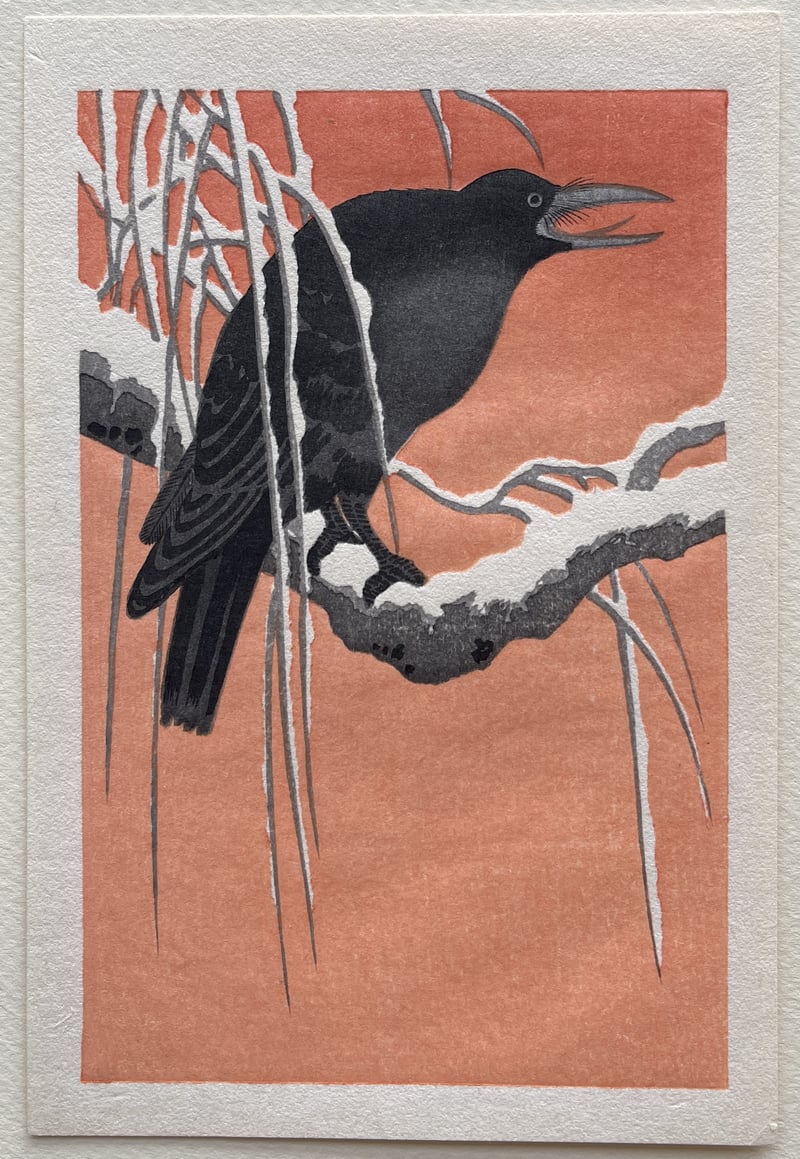 Crow on Snowy Branch by Ohara Koson