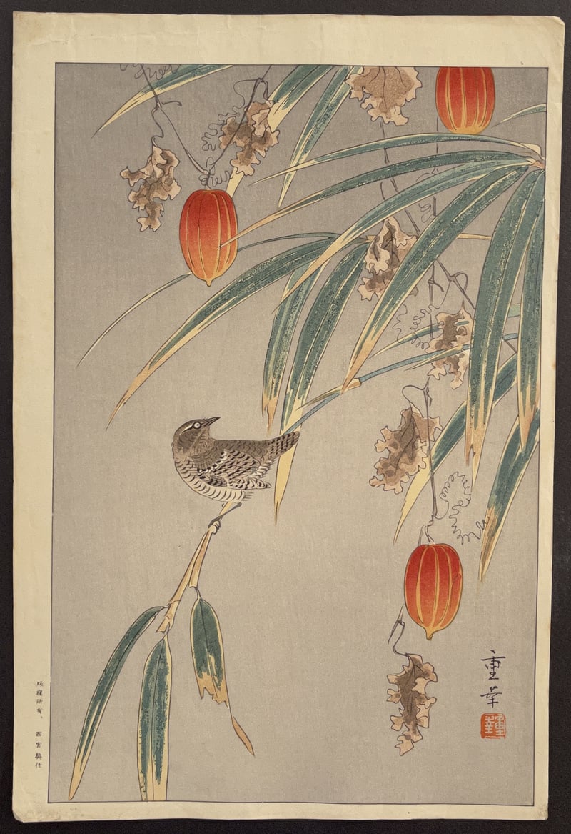 Bird and Japanese Lantern Plant by Ono Shigeyuki