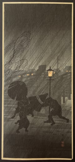 Sudden Night Rain near a Bridge
