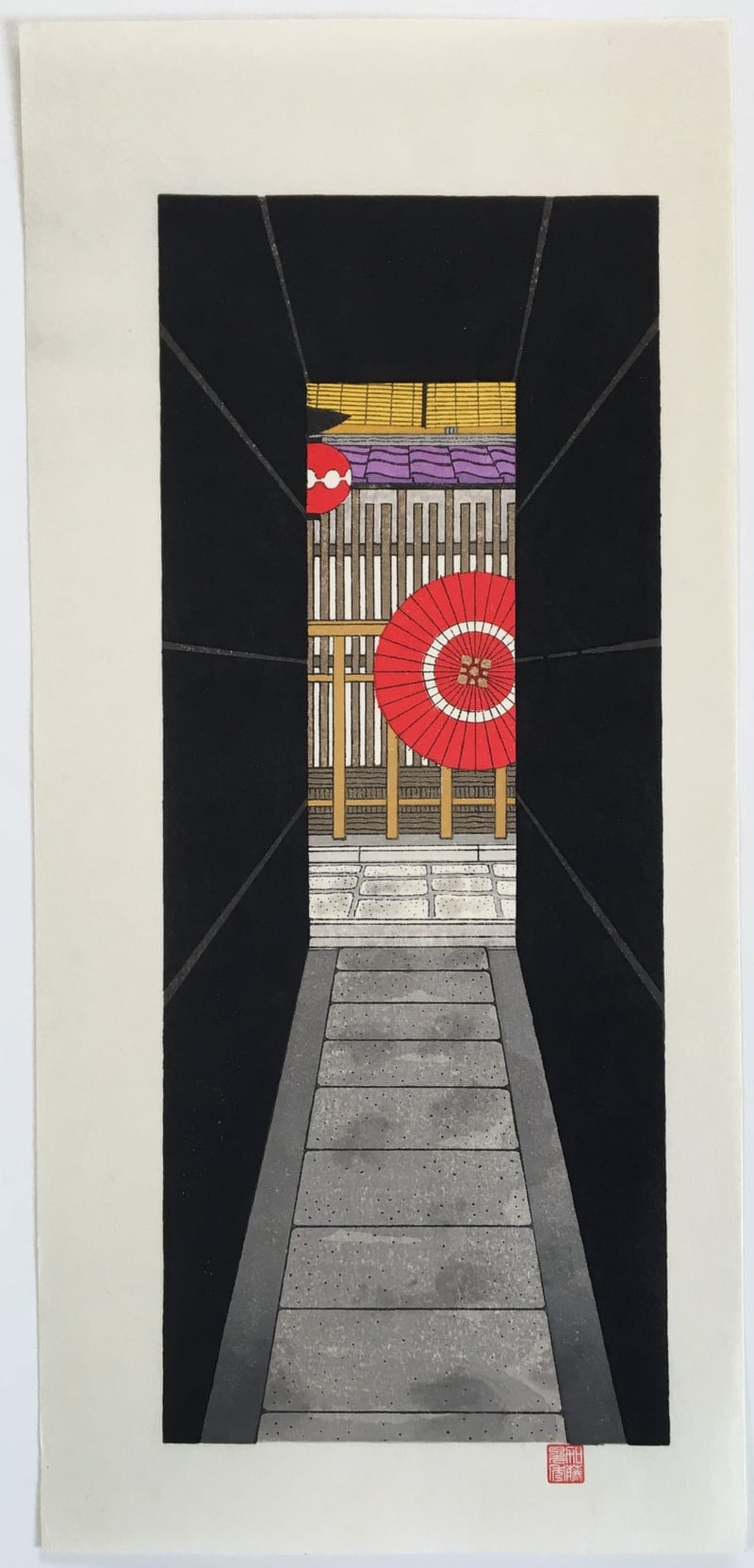 Red Umbrella in Alley by Teruhide Kato