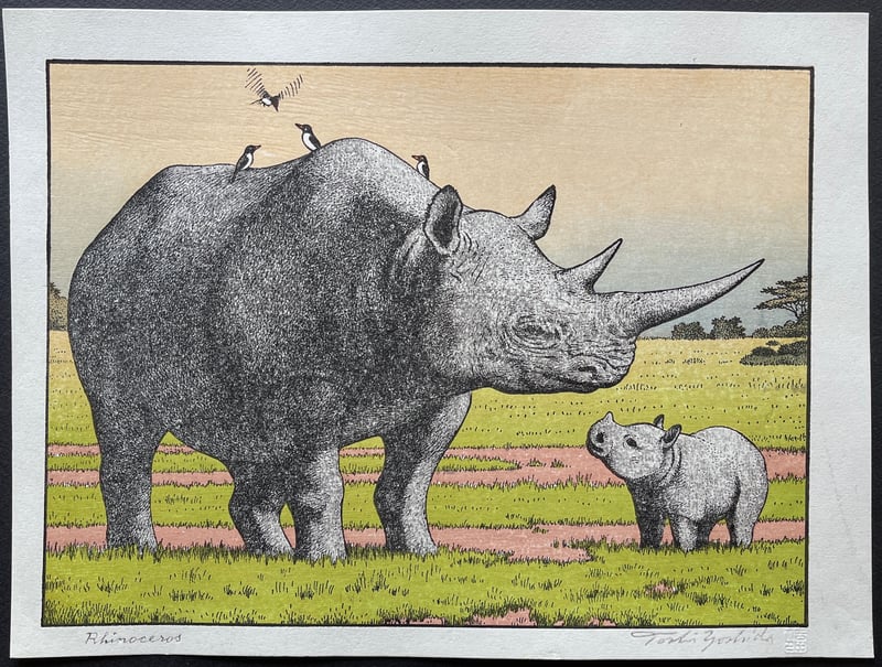 Rhinoceros (Embossed) by Toshi Yoshida