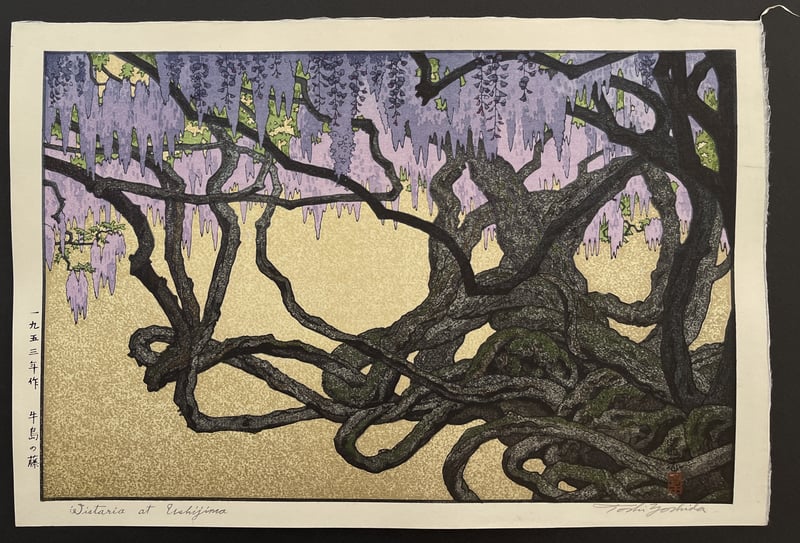 Wisteria at Ushijima (Signed) by Toshi Yoshida