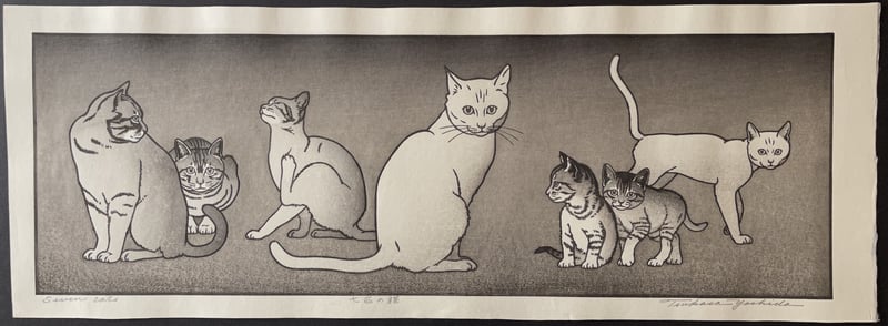 Seven Cats (monochrome) by Tsukasa Yoshida