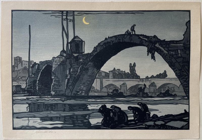 Ruins of a Roman Bridge over the Loire at Brive-Charensac by Yoshijiro Urushibara